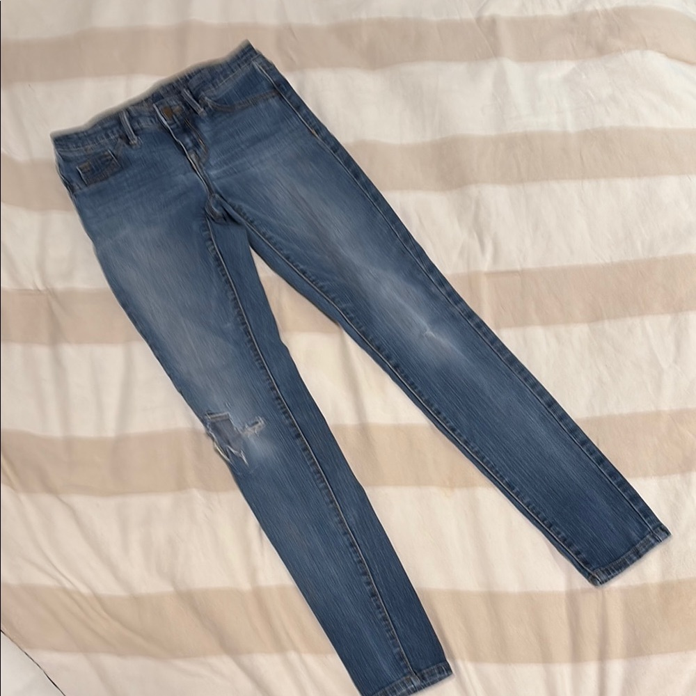 Mossimo Supply Co Blue Skinny Jeans with Modern Distressing